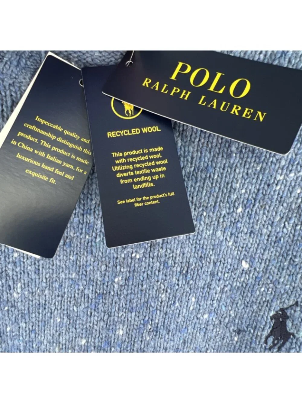Polo Ralph Lauren Size M Blue Wool Blend Speckled Crewneck Sweater Mens